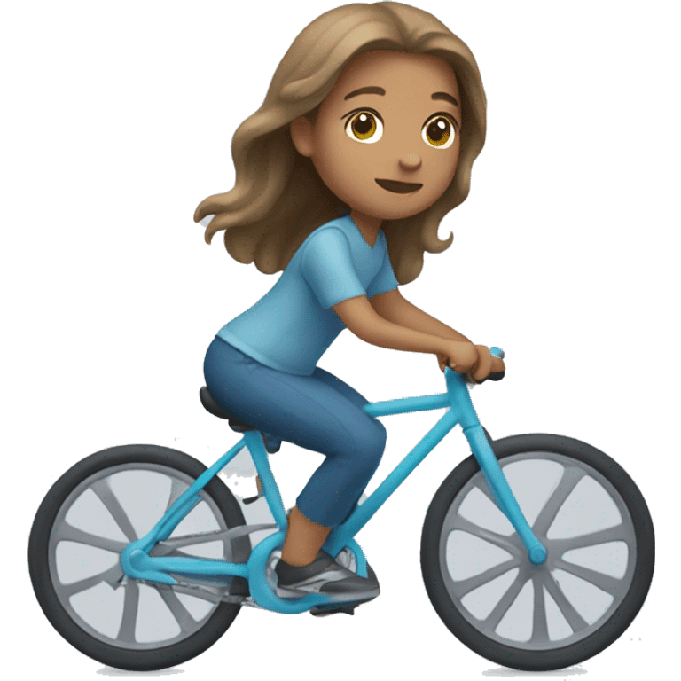 Girl riding very light blue bike, she has long light brown hair and light skin emoji