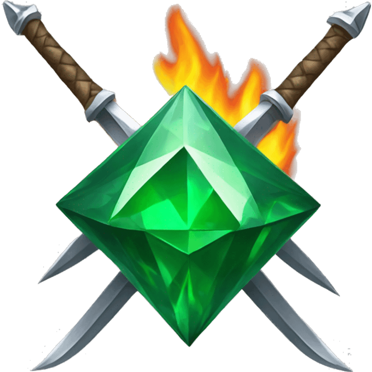 A green Diamond star with 2 Swords on fire crossed in front of the star emoji