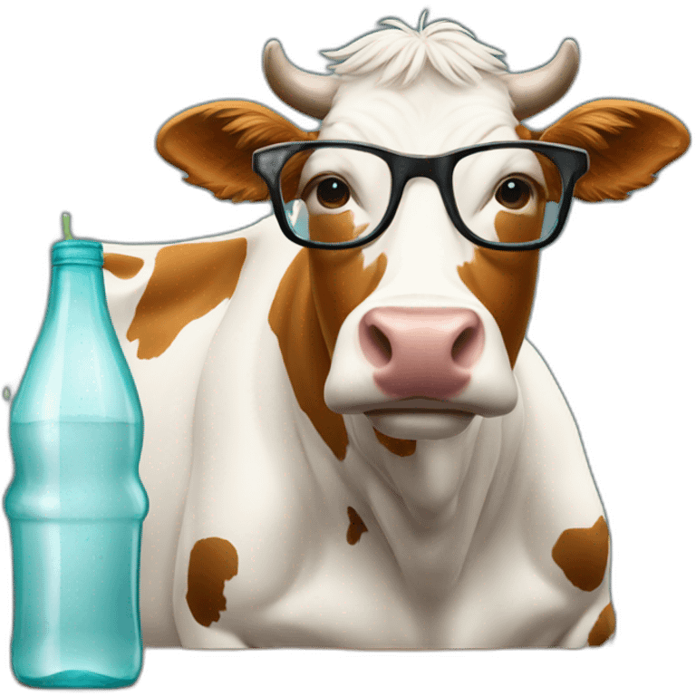 Cow with glasses drinking from a bottle emoji