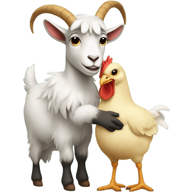 Goat and chicken hugging emoji