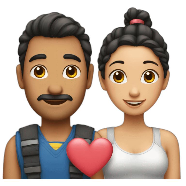 Man loves woman with pigtails, heart between them emoji