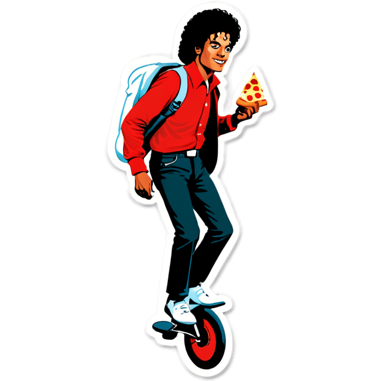 Micheal Jackson riding a unicycle while carrying pizza emoji