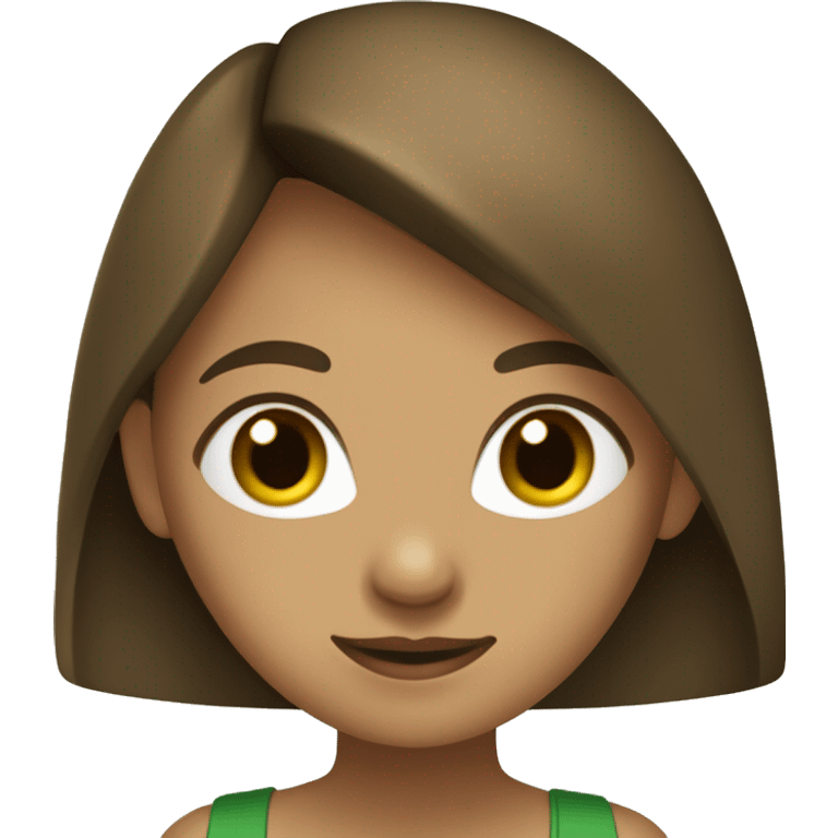 menina criança olhos verdes, cabelo no ombro marrom liso, pele bege claro emoji