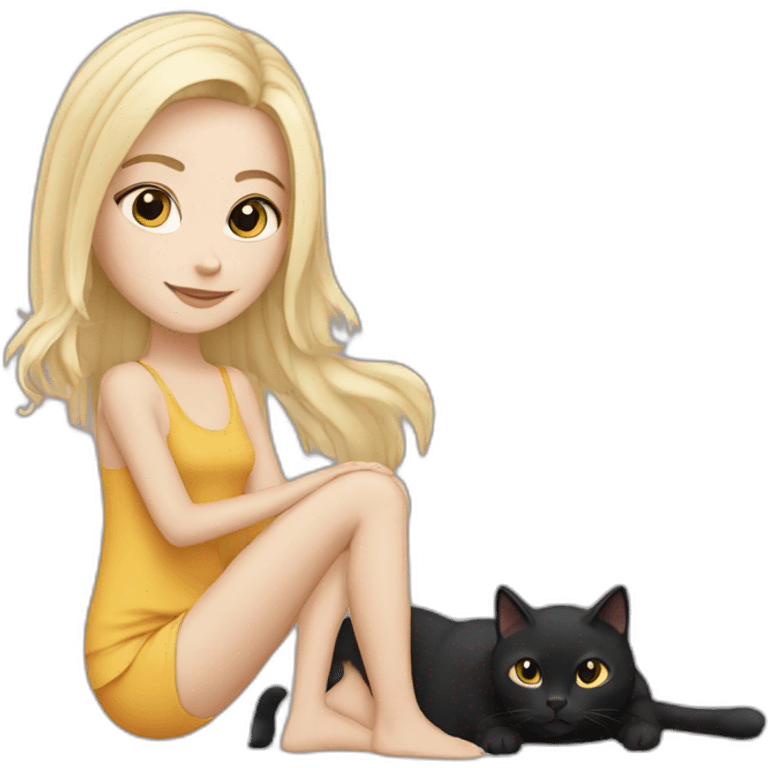 Blond white girl with black cat emoji