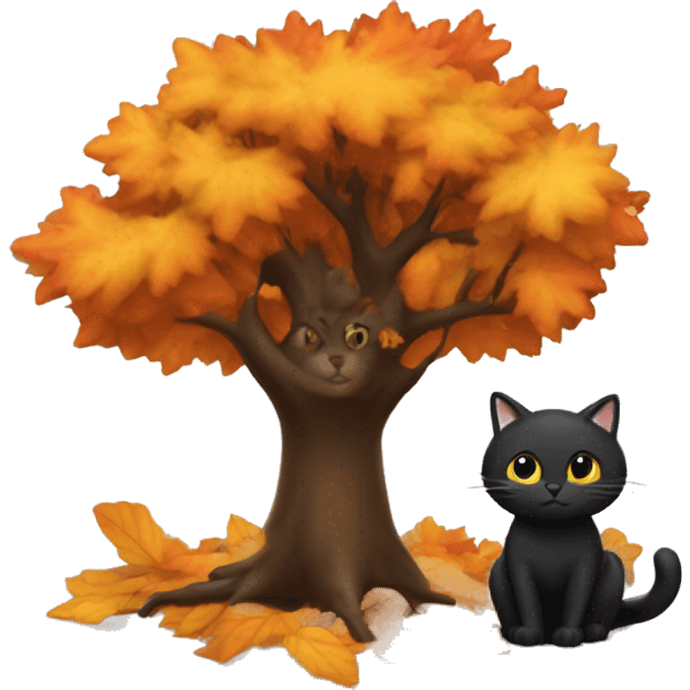 Autumn tree with a black cat emoji