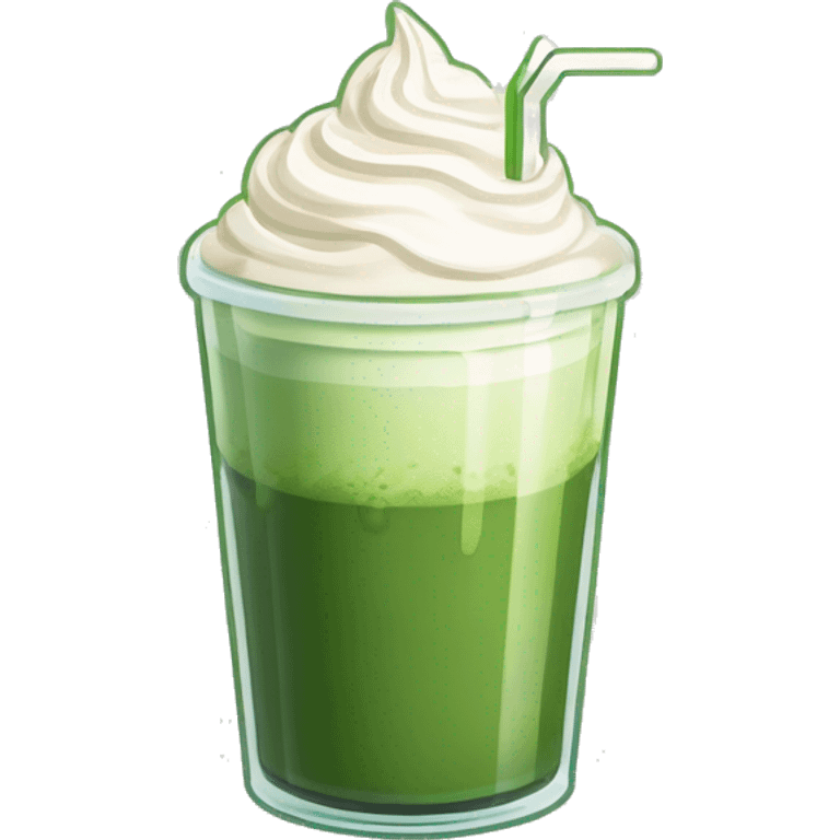 a plastic glass of matcha latte with whipped cream and green tea on top
 emoji