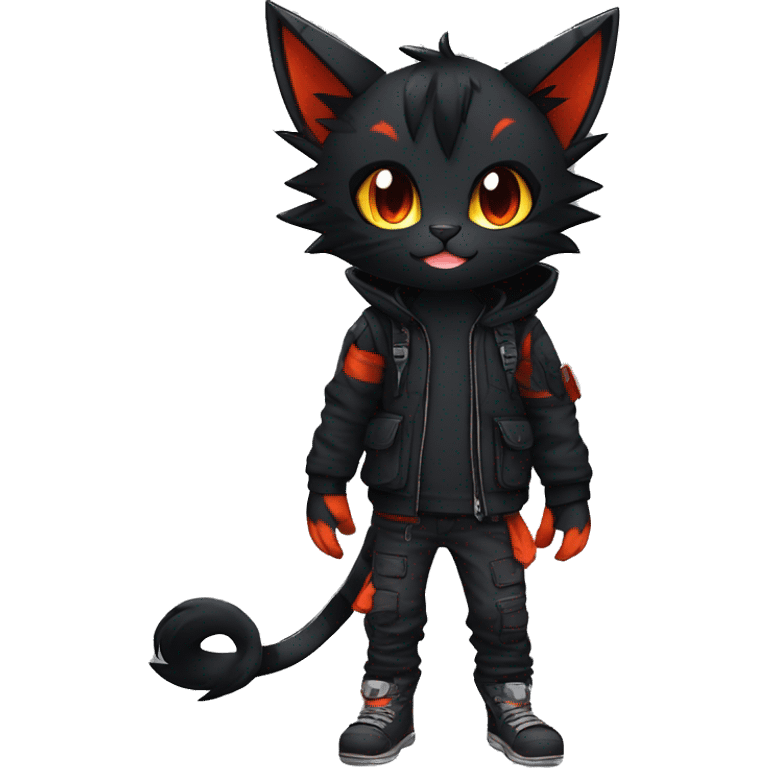 Edgy Shy Anthro boyish cool pretty dark black Litten-Pokémon-cat-fursona techwear emoji