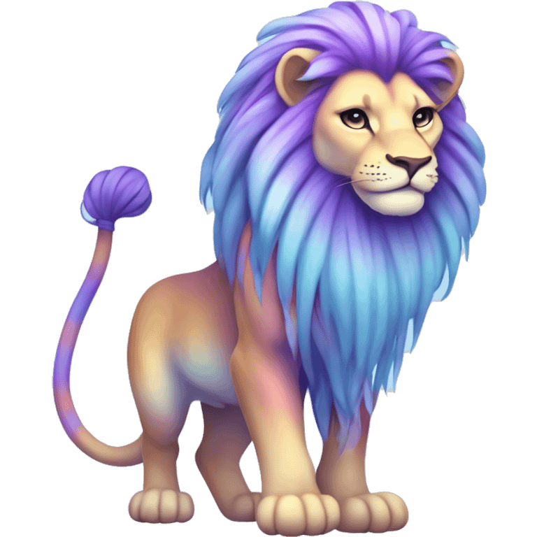 Colorful pastel vernid fantasy creature LiLaiRa Kamirah Falvie whiskers paws full body purple gradient stripes with pastel blue braided tail lion emoji