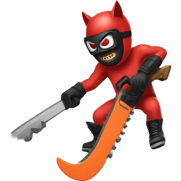 Red bat flying with a chainsaw wearing a hockey mask emoji