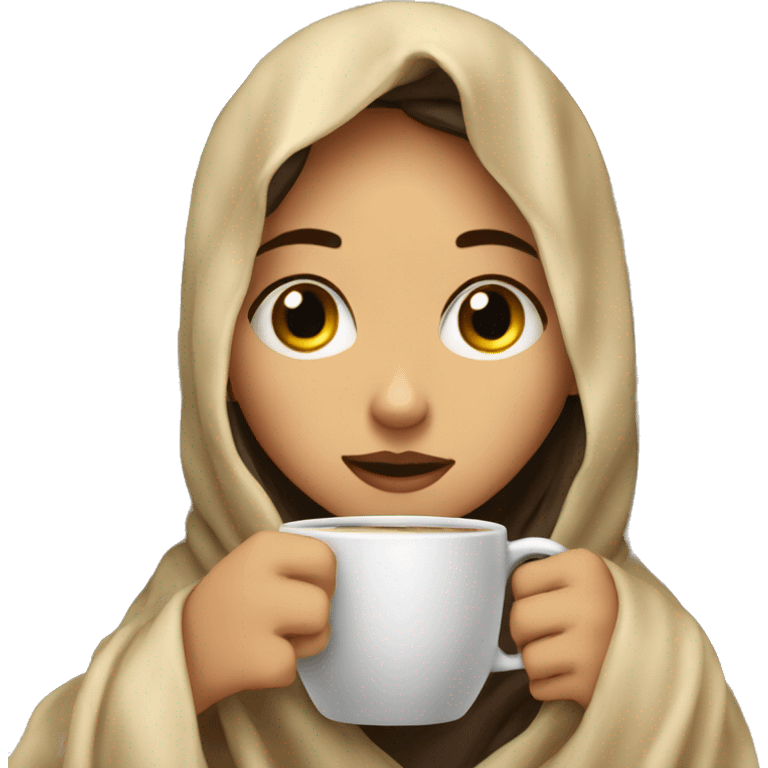 girl inside a blanket sipping coffee eyes closed emoji