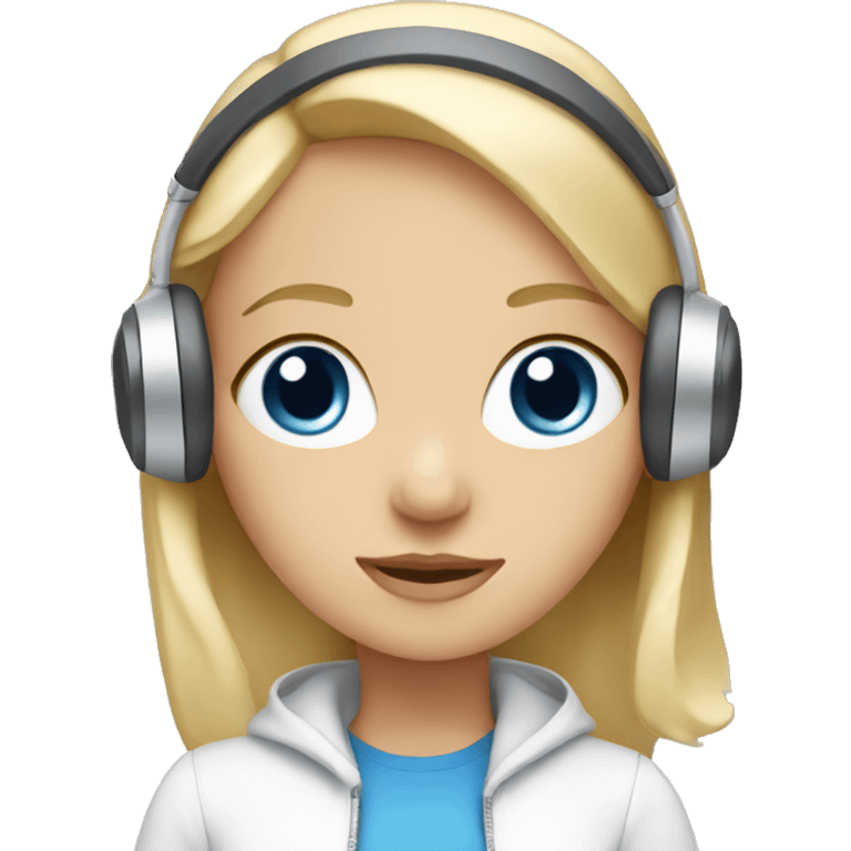 Blonde girl with blue eyes with white headphones emoji