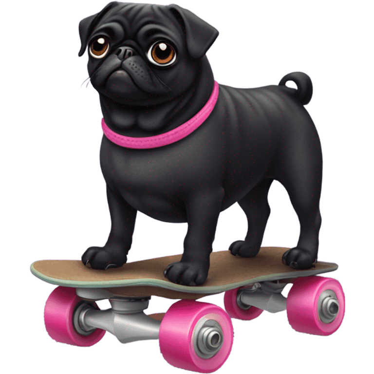 Black pug wearing skates emoji