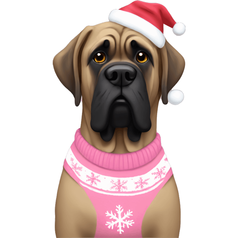 English mastiff in pink Christmas sweater  emoji