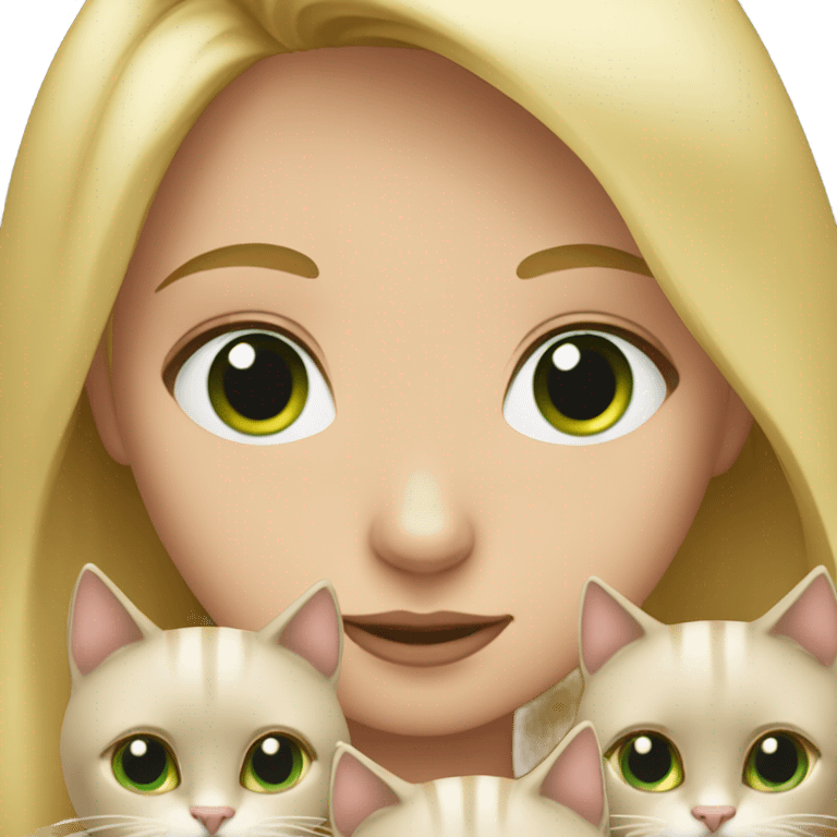 blonde girl green eyes holding 3 cats emoji