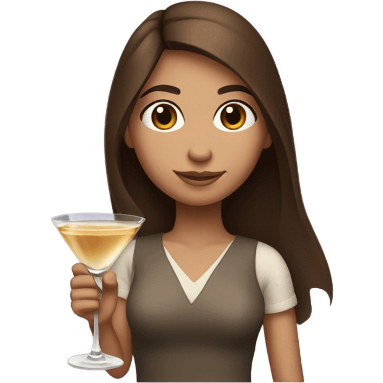 Beautiful straight brown hair girl brown eyes holding a martini emoji