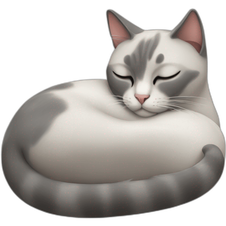 grey and white cat sleeping with siamese cat emoji