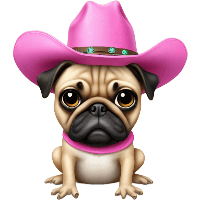 Frog with a pink cowboy hat riding a pug emoji