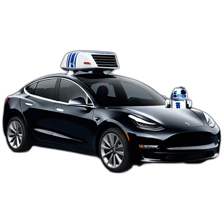 R2-D2 riding black Tesla Model 3 Front view emoji