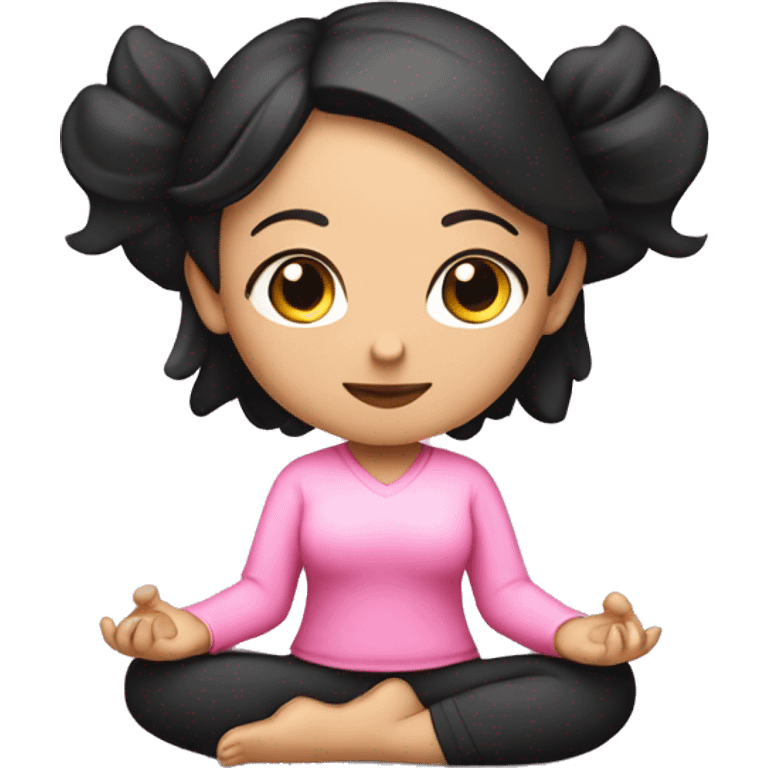 a girl in pink clothes with black hair with white skin sits in the lotus position emoji