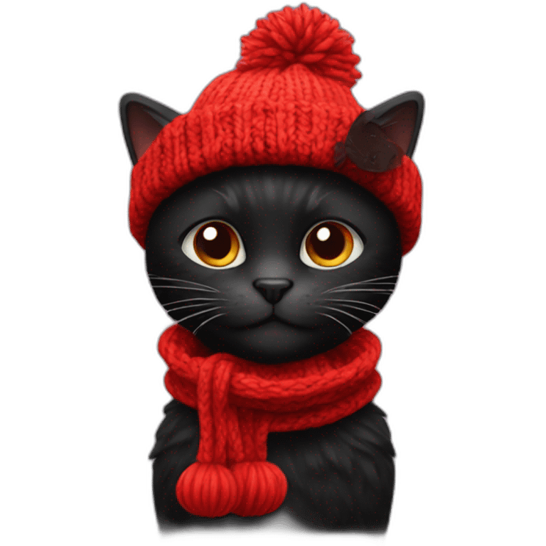 black cat in a red knitting hat emoji