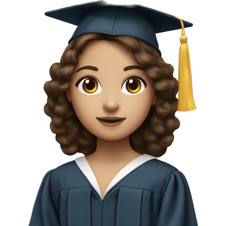 brunette girl with fair skin and big doll brown eyes wearing a graduation cap emoji