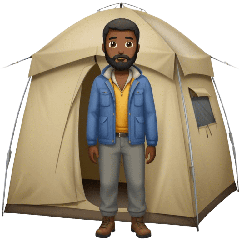 homeless dark skinned black man standing outside of a tent emoji