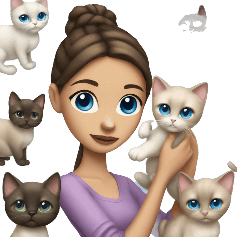 brunette girl blue eyes holding siamese cat emoji