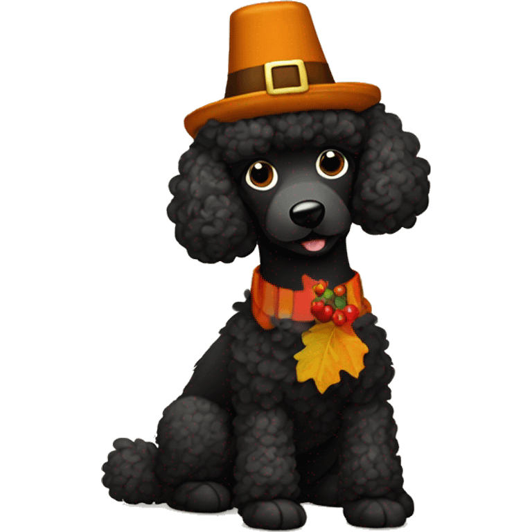 Black poodle dressed like a Thanksgiving turkey emoji