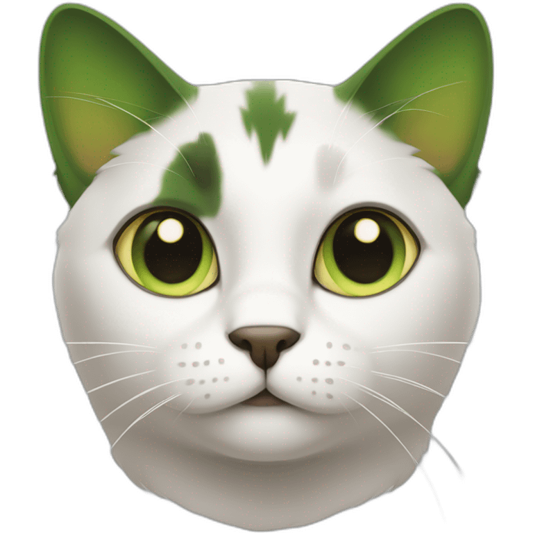 European green bicolor cat that look dumb emoji