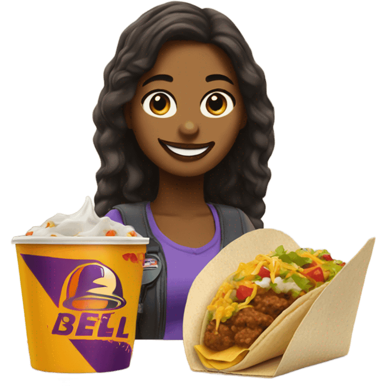 Girl eating taco bell emoji