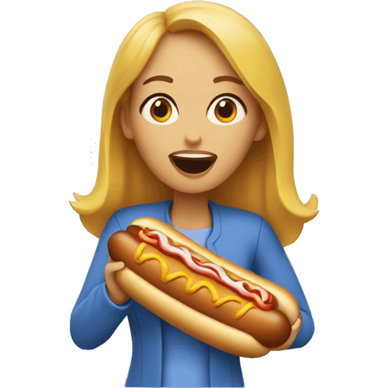 A woman eating a hotdog emoji