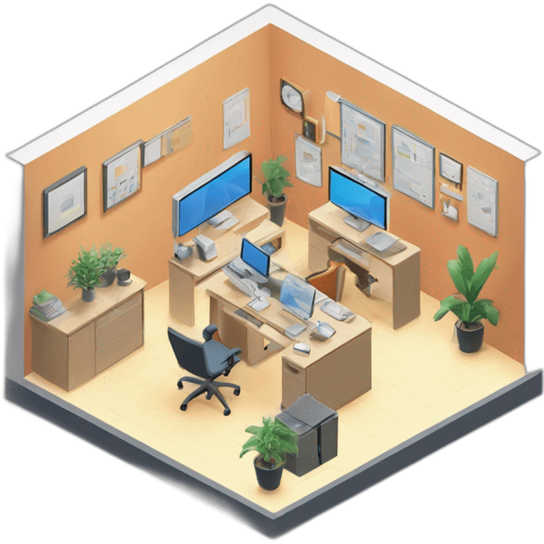 isometric square solid outline border containing indoor creative start-up office people active working computer tools simple clean developer-space #edc31b emoji