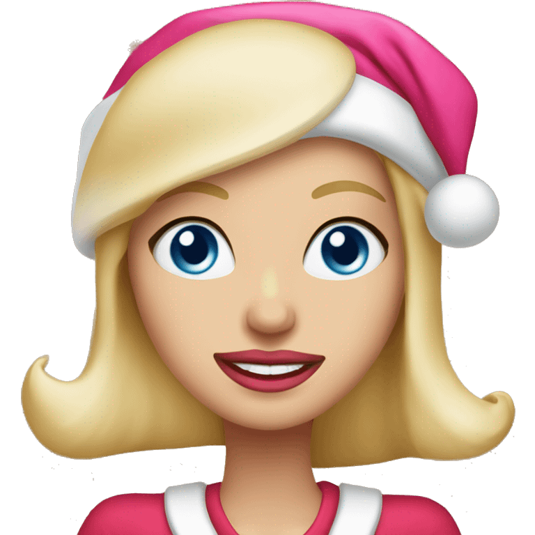 Beautiful blonde blue eyed woman, pink lips, wearing santa hat, wearing red top emoji