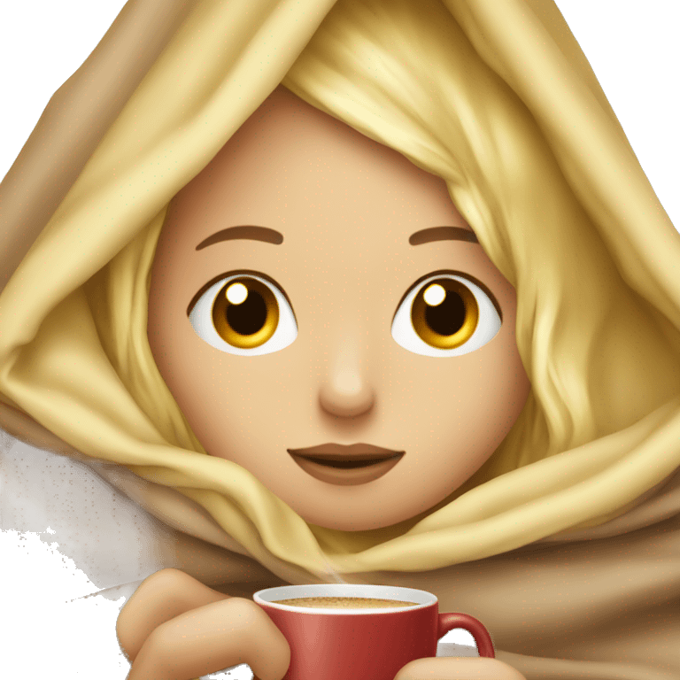 girl inside a blanket sipping coffee eyes closed blonde emoji