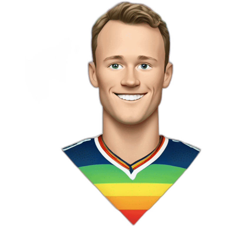 Jonathan Toews inside a rainbow heart emoji