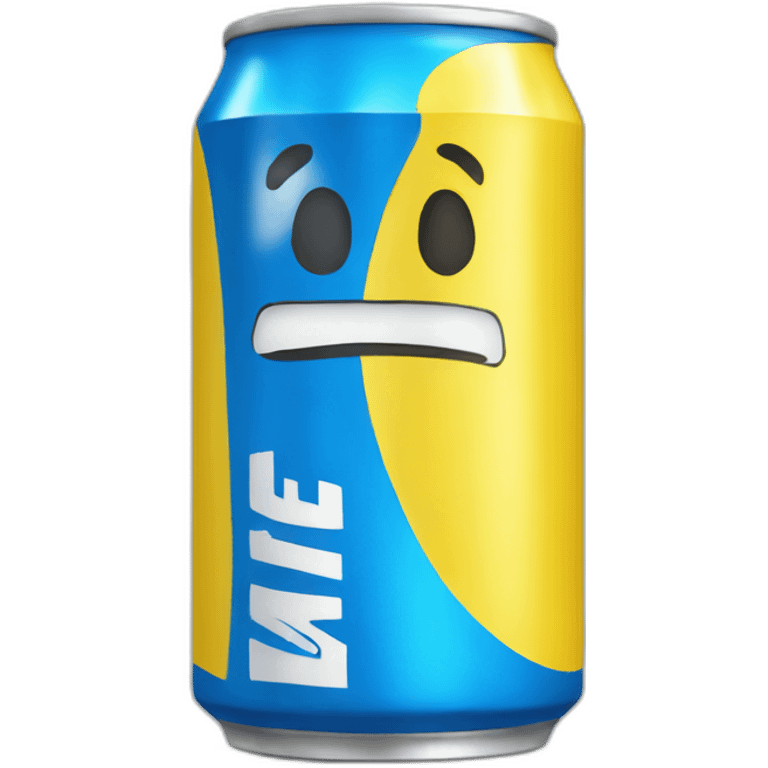 Yellow soda can with blue letter t emoji