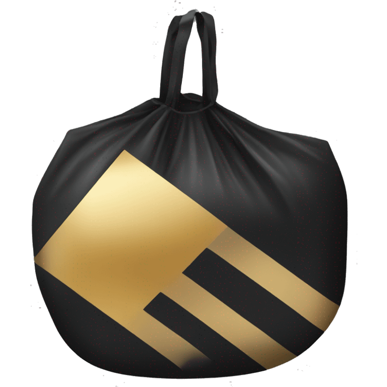 An image of a black plastic bag with diagonal gold stripes. The top part has a cutout handle for easy carrying emoji