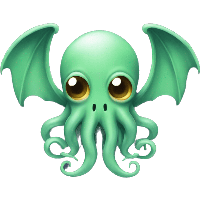 An emoji-style depiction of Cthulhu in a T-pose, with a simple, cute appearance, tentacled face, small wings, and slightly menacing eyes. The figure should be centered, with a transparent background, simplified for an emoji style.= emoji