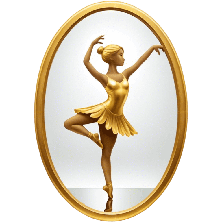 Cinematic Realistic Mirror, a large, ornate mirror reflecting a dancer’s poised silhouette, soft golden light creating depth, slight smudges on the glass adding realism, glowing with a timeless and artistic presence. emoji