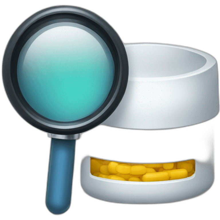 i want an emoji representing a printer and a magnifying glass covering it showing medication drugs emoji