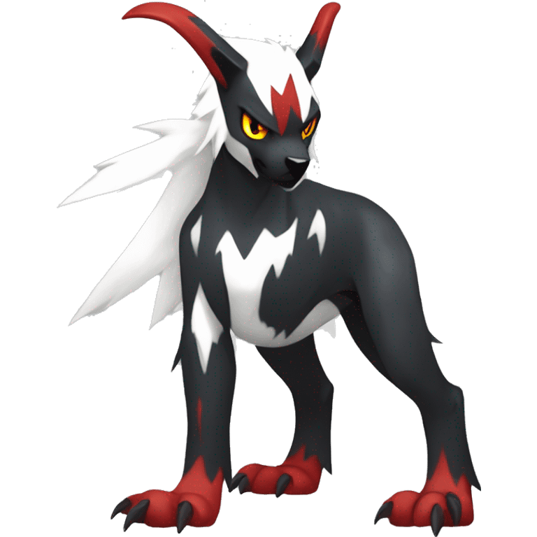 Black Cool Edgy Absol-Houndoom-Luxray Fakémon Digimon with Red and white Edgy markings, full body, outlined emoji