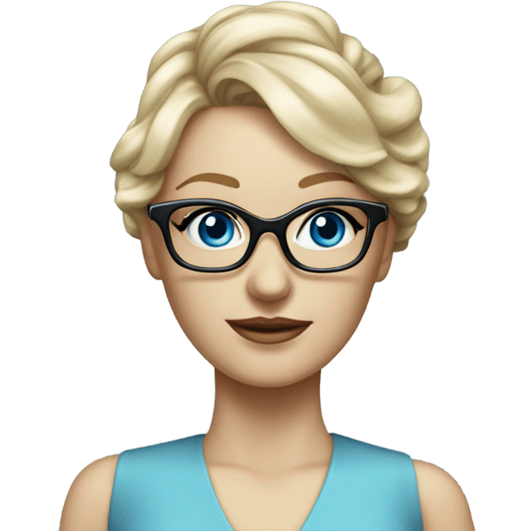 Elegant Caucasian blonde woman with glasses in a dress, hyper realistic with blue eyes  emoji