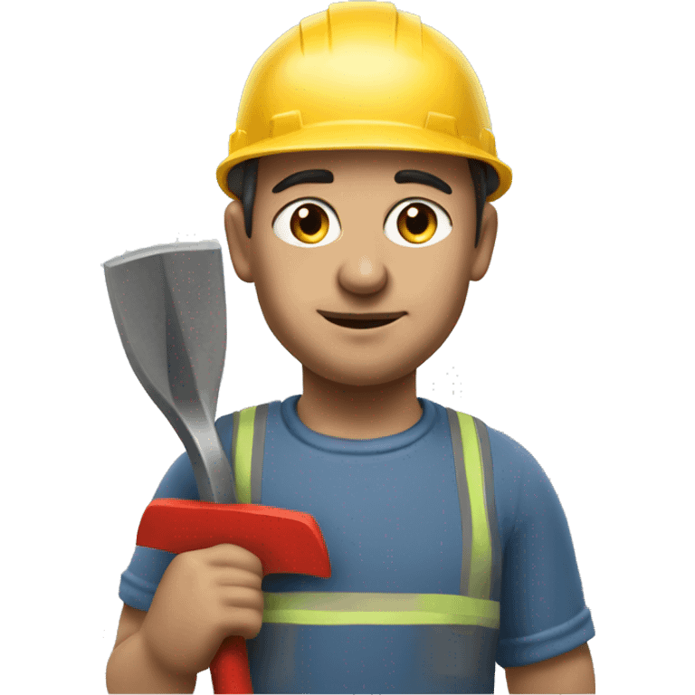 photorealistic Soviet man wearing a construction helmet and carrying a shovel emoji