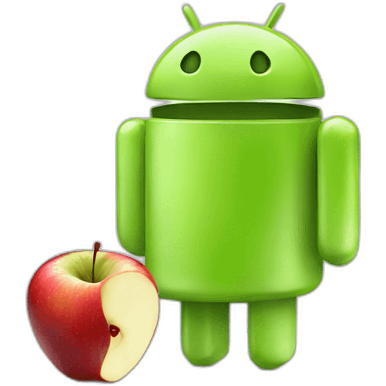 Green Android eating a ios apple emoji