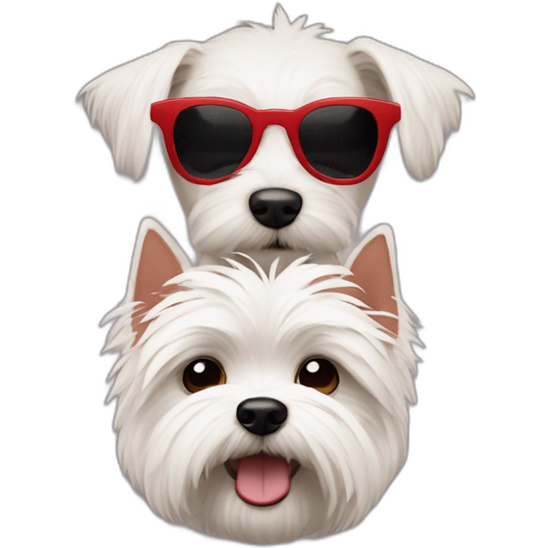 Chico con pelo de punta y gafas rojas con un perro westie emoji