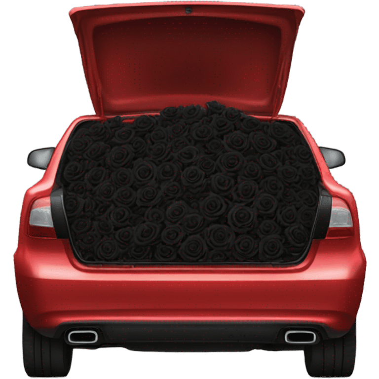 red open car trunk with black roses left in it emoji