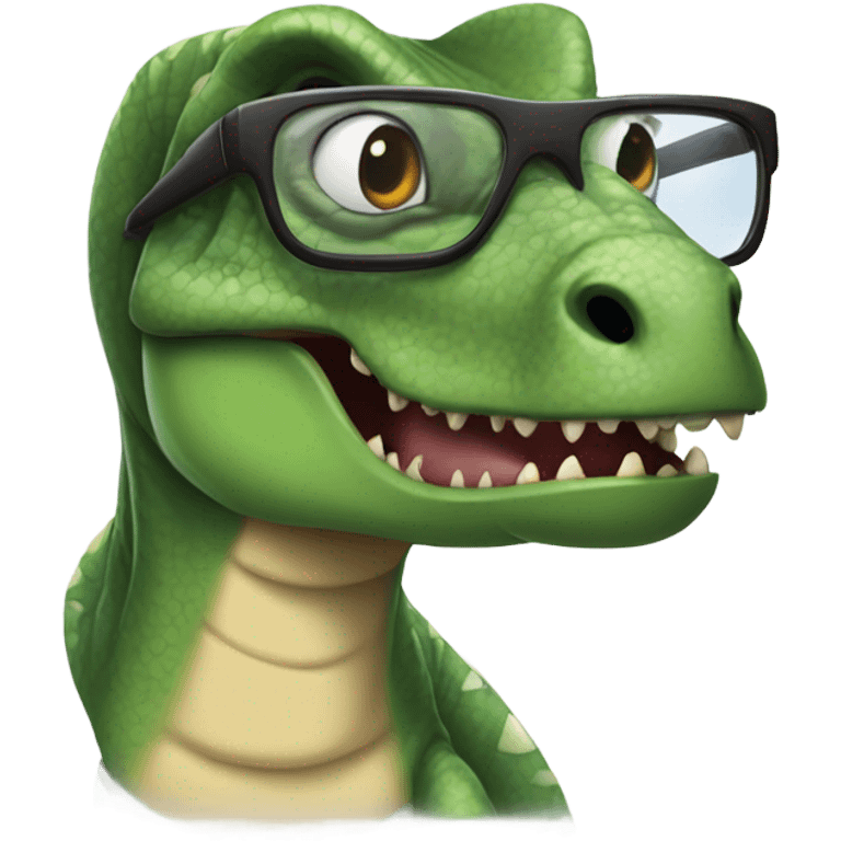 dinosaur with glasses licking a komodo dragon emoji