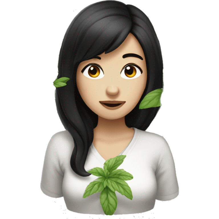 girl with mid lenght black hair and white skin snoking herbal emoji