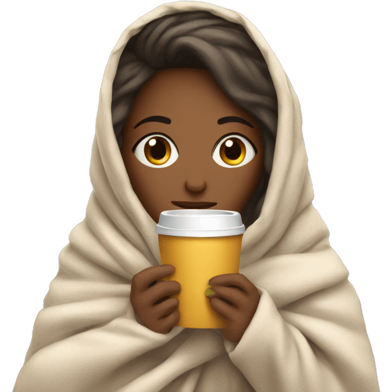 girl inside a blanket sipping coffee eyes closed emoji