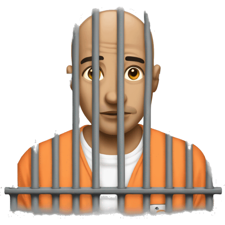 A bald prisoner with a prison shirt does nothing behind bars emoji